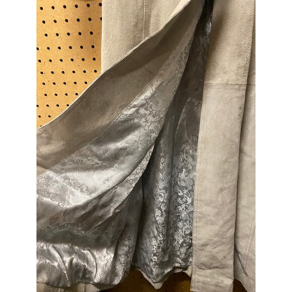 VTG Maxima Wilsons Green Tan Leather Long Trench Coat 90s Women's size Medium - Picture 6 of 9